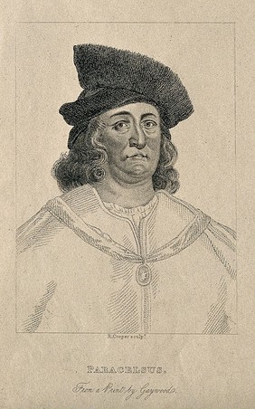 Aureolus Theophrastus Bombastus von Hohenheim [Paracelsus]. Stipple engraving by R. Cooper after R. Gaywood after Q. Matsys.