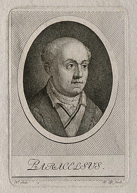 Aureolus Theophrastus Bombastus von Hohenheim [Paracelsus]. Stipple engraving by H. Pfenninger after N.