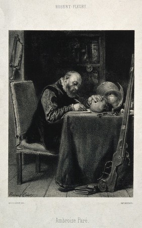 Ambroise Paré. Lithograph by A. Mouilleron after T. Robert-Fleury.