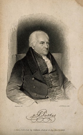 Samuel Parkes. Line engraving by A. W. Warren, 1826, after T. Wageman.