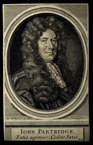 view John Partridge. Line engraving by R. White, 1679, after himself.