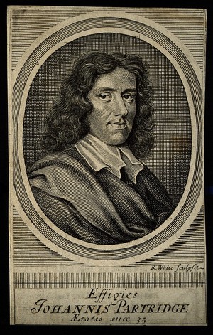 view John Partridge. Line engraving by R. White, 1682, after himself.