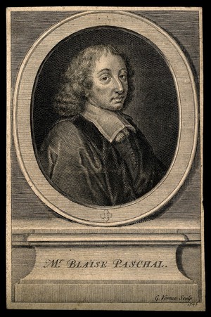 view Blaise Pascal. Engraving by G. Vertue, 1744, after G. Edelinck after F. Quesnel, junior.