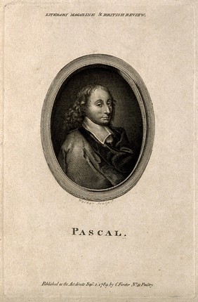 Blaise Pascal. Line engraving by Walker, 1789, after G. Edelinck after F. Quesnel, junior.