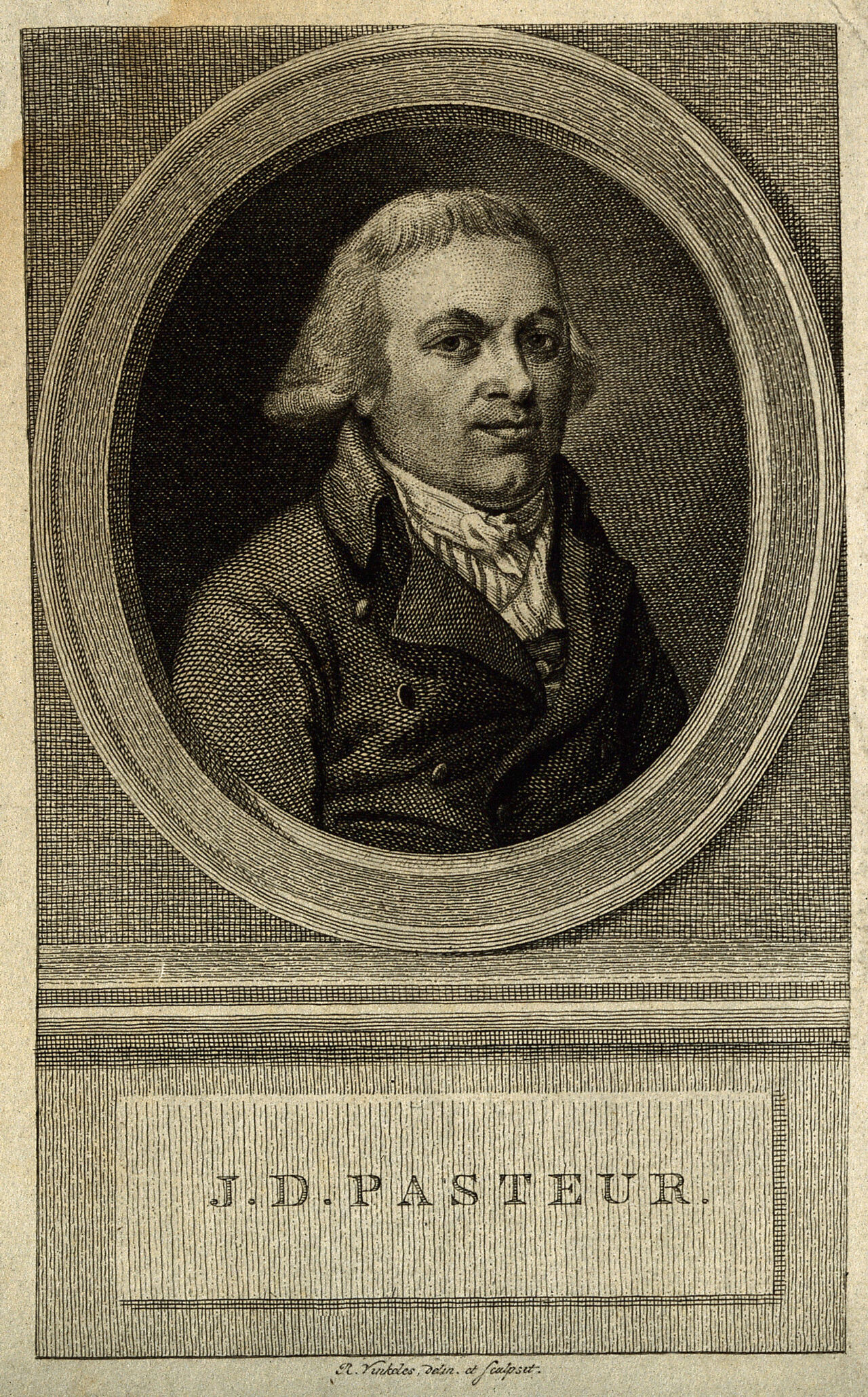 Jan David Pasteur. Line engraving by R. Vinkeles after himself., by Reinier Vinkeles