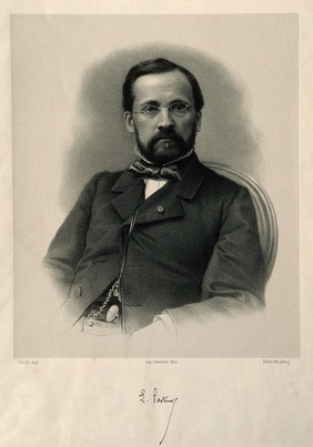 Louis Pasteur. Lithograph by C. Schultz after P. Petit.