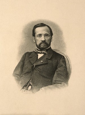 view Louis Pasteur. Lithograph after P. Petit.