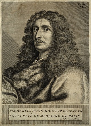 Charles Patin. Line engraving by C. Lefebvre, 1663, after himself.