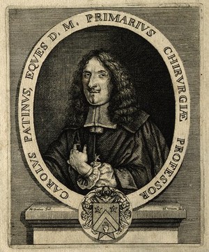 view Charles Patin. Line engraving by M. Desbois from the life.