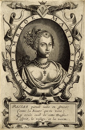 view Mary Sidney Herbert, Countess of Pembroke. Line engraving by J. de Courbes, 1624.