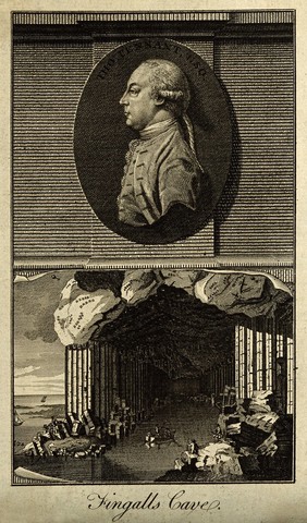 Thomas Pennant and Fingal's Cave. Line engraving.