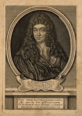 Claude Perrault. Line engraving by E. Desrochers.