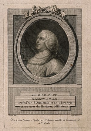 view Antoine Petit. Line engraving by P.A. Le Beau after C.-L. Desrais.
