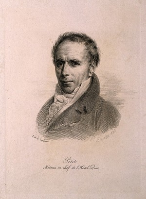 view Petit. Lithograph by Langlumé after A. Devéria, 1823.