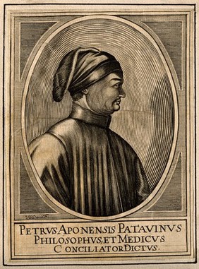 Petrus de Abano. Line engraving by H. David, 1630.