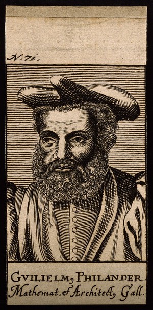 view Guillaume Philandrier. Line engraving, 1688.