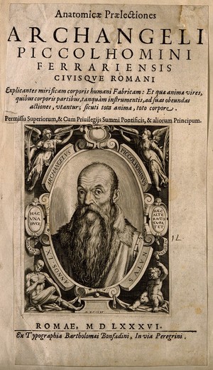 view Archangelo Piccolomini. Line engraving by M. Guidi, 1586.