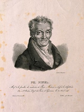 Philippe Pinel. Lithograph by Ducarme, 1827, after A. Maurin.
