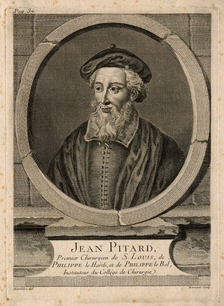 Jean Pitard. Line engraving by S. F. Ravenet, 1749, after A. Humblot.