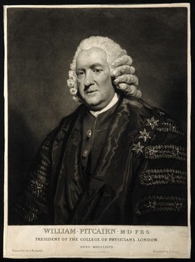 William Pitcairn. Mezzotint by J. Jones, 1777, after Sir J. Reynolds, 1777.