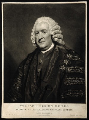 view William Pitcairn. Mezzotint by J. Jones, 1777, after Sir J. Reynolds, 1777.