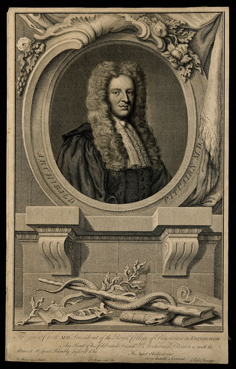 Archibald Pitcairne. Line engraving by R. Strange after J.B. de Medina., by John Baptist Medina