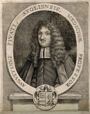 view Agostino Pivati. Line engraving by M. Desbois, 1682.