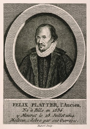 view Felix Plater [Platter]. Reproduction of line engraving by F. Hubert, 1784.