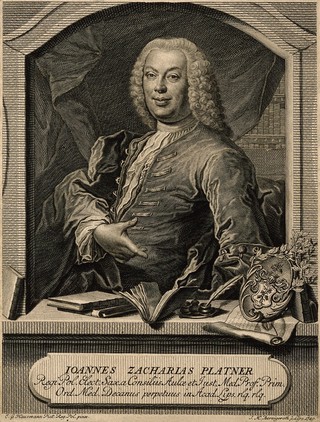 Johann Zacharias Platner. Line engraving by J. M. Bernigeroth, 1749, after E. G. Haussmann.