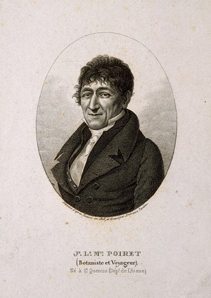 view Jean-Louis Marie Poiret. Stipple engraving by A. Tardieu, 1825, after himself.