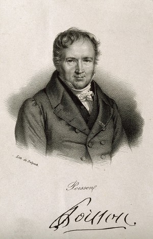 view Siméon Denis Poisson. Lithograph.