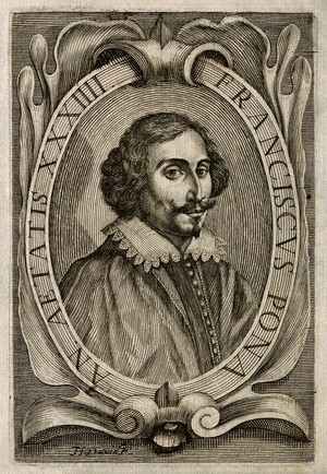 view Francesco Pona. Line engraving by H. David.