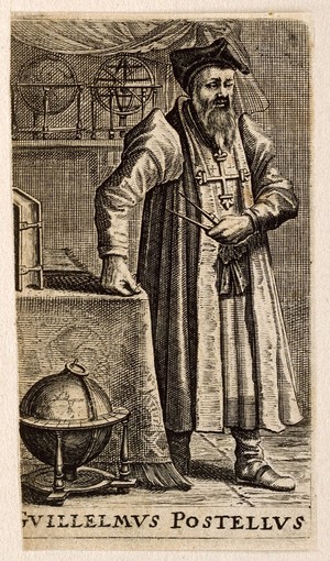 view Guillaume Postel. Line engraving, 1645.