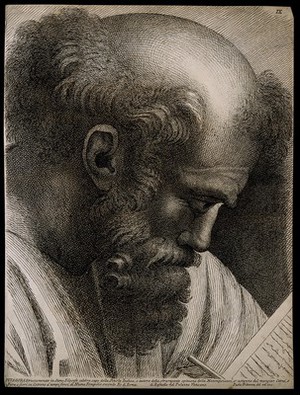 view Pythagoras. Etching by P. Fidanza after Raphael.