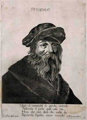 view Pythagoras. Etching by Remondini.