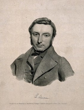 Richard Quain, surgeon at University College Hospital, London. Lithograph by T. Bridgford.