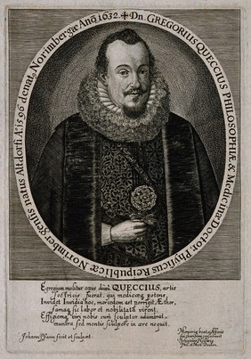 Gregorius Queccius (Gregor Queck). Line engraving by J. Pfann after himself.