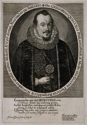 view Gregorius Queccius (Gregor Queck). Line engraving by J. Pfann after himself.
