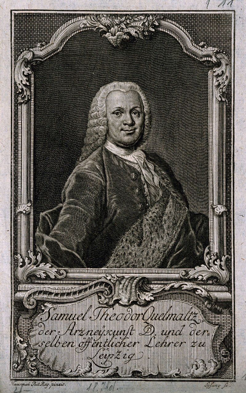 Samuel Theodor Quellmaltz. Line engraving by J. C. Sysang after E. G. Haussmann., 1700-1799, by Elias Gottlob Haussmann