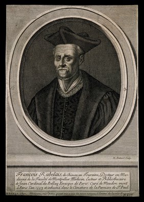 François Rabelais. Line engraving by N. Habert.