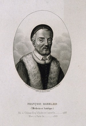 view François Rabelais. Stipple engraving by A. Tardieu.