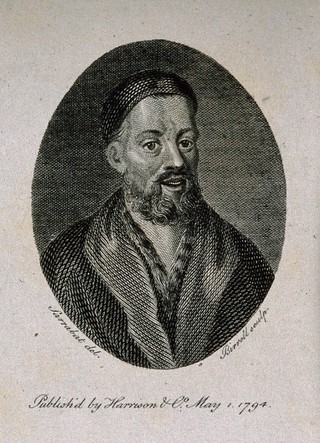 François Rabelais. Line engraving by A. Birrell, 1794, after D. Sarrabat.