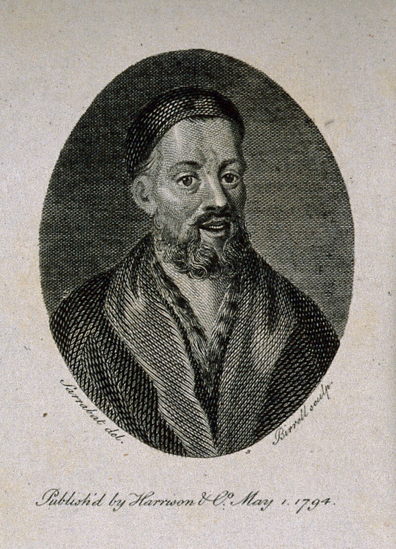 François Rabelais. Line engraving by A. Birrell, 1794, after D. Sarrabat., 1794, by Daniel Sarrabat