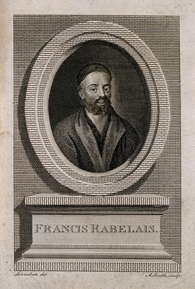 François Rabelais. Line engraving by A. Smith after D. Sarrabat.