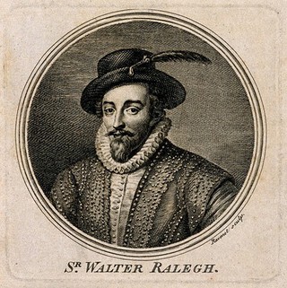 Sir Walter Raleigh. Line engraving by S. F. Ravenet, 1757, after J. Houbraken, 1739.