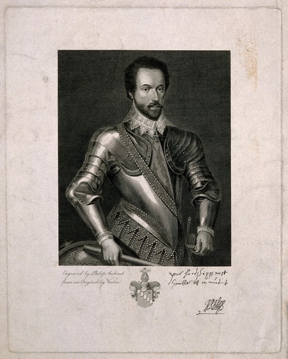 Sir Walter Raleigh. Line engraving by P. Audinet, 1803, after G. Vertue.