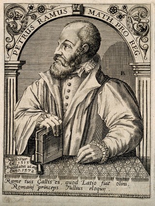 Pierre la Ramée [Ramus]. Line engraving by T. de Bry, 1645.
