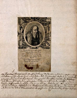 Heinrich von Rantzau. Line engraving by C. Boissens (?), 1588, and inscribed mount.