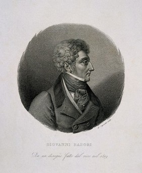 Giovanni Rasori. Line engraving by F. Caporali, 1819.