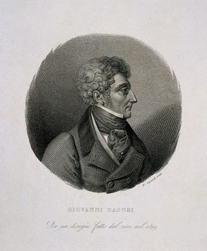 view Giovanni Rasori. Line engraving by F. Caporali, 1819.